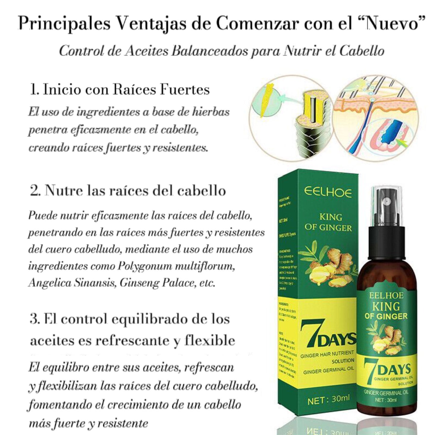 EELHOE King Of Ginger® Spray Tónico Capilar para Crecimiento en 7 días